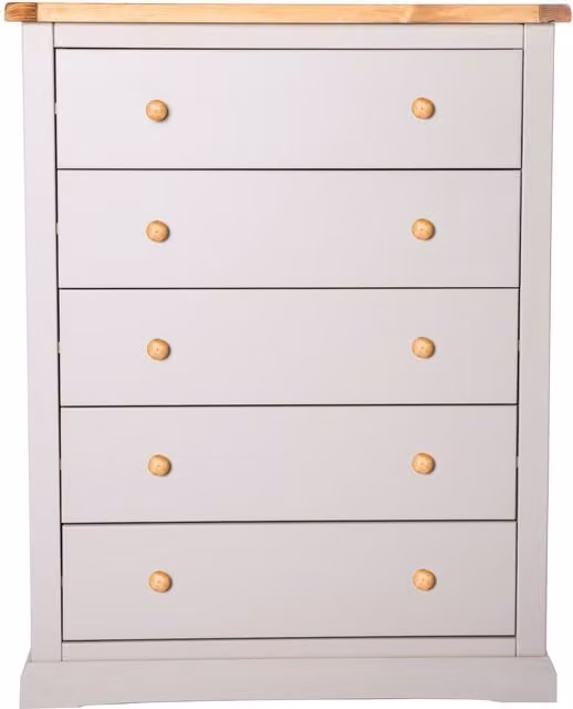 Cabinet Bits Loreo 5 Drawer Chest of Drawers in Light Grey with Wood Knobs