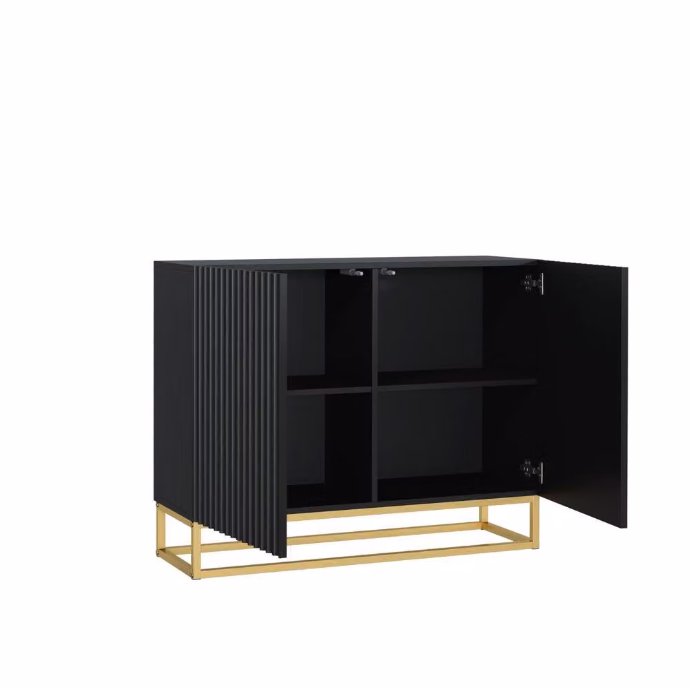 Creative Furniture Ripple Sideboard in Black with Fluted Doors, W: 100 cm, H: 80 cm, D: 35 cm – 4