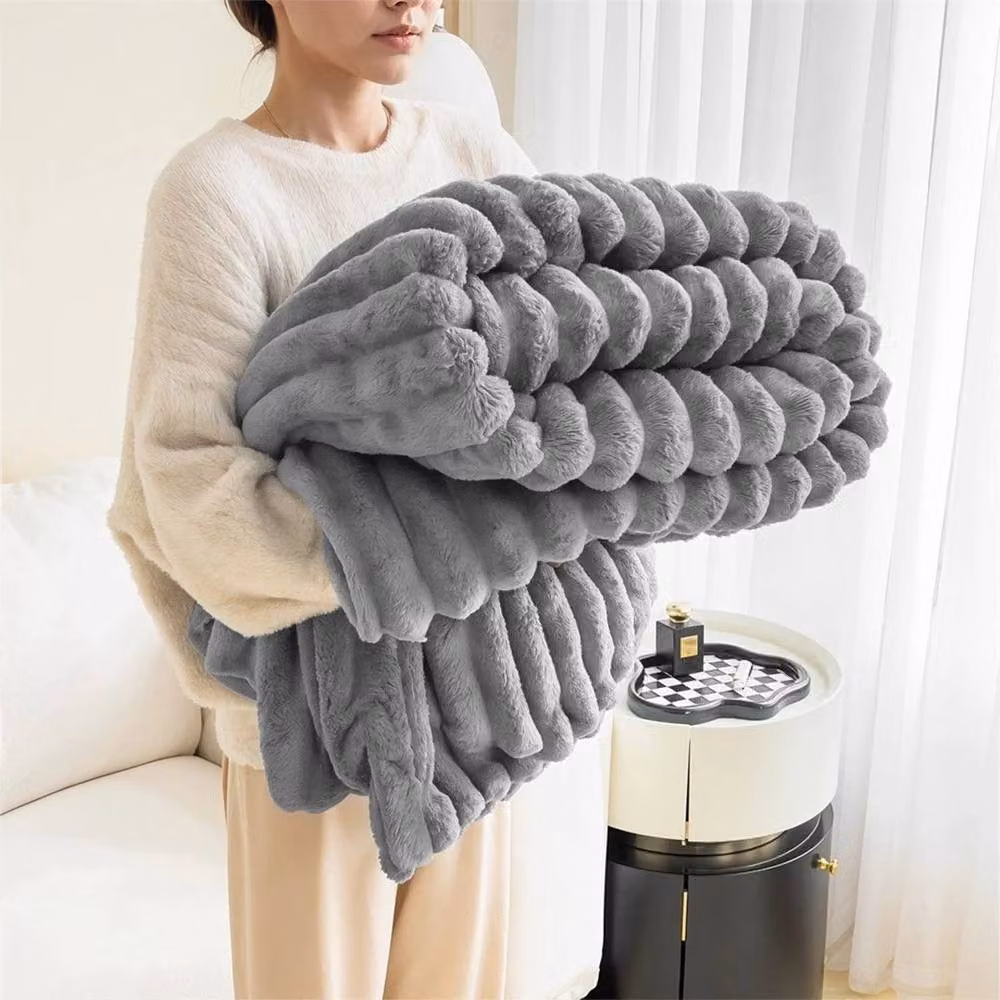 Pawnora Grey Fluffy Flannel Blanket, W: 180 cm, L: 200 cm – 2