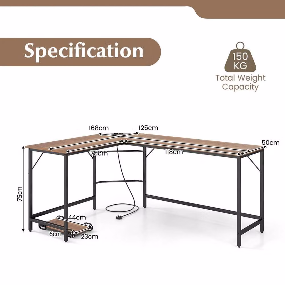 FORGEVIO L Shaped Gaming Desk with CPU Stand in Brown – 2