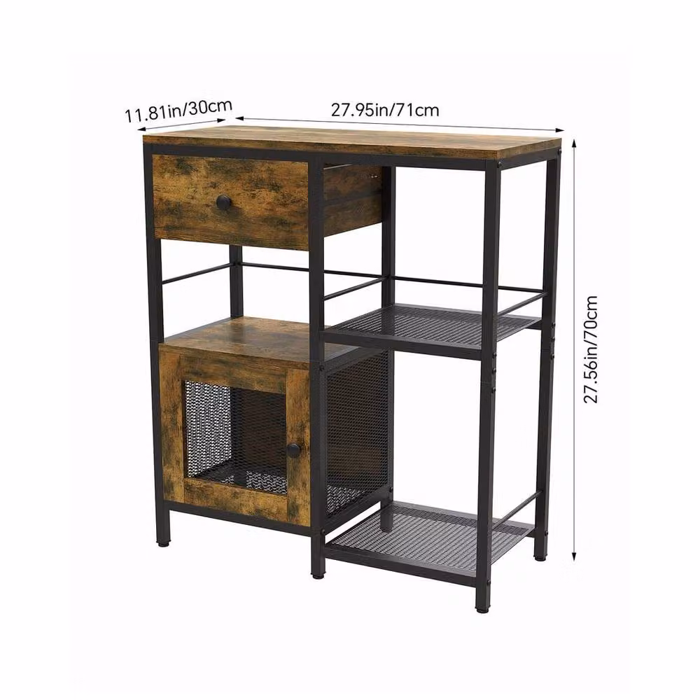 KORVIXA Brown Wood Kitchen Bakers Rack and Coffee Bar Cabinet with Drawer – 2