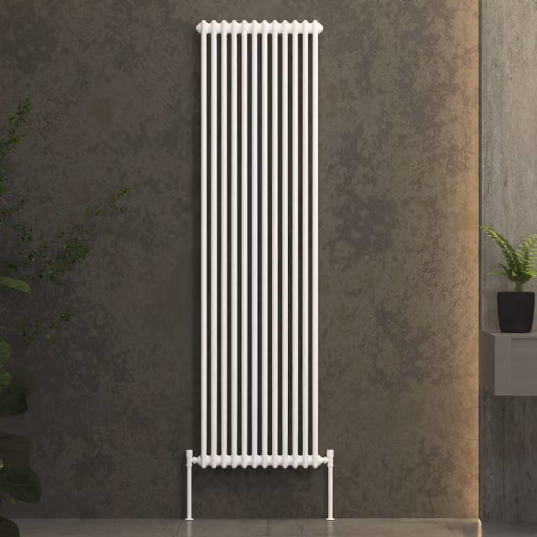 Fluxx White Vertical Double Column Wall Mounted Radiator, H: 180 cm, W: 56 cm