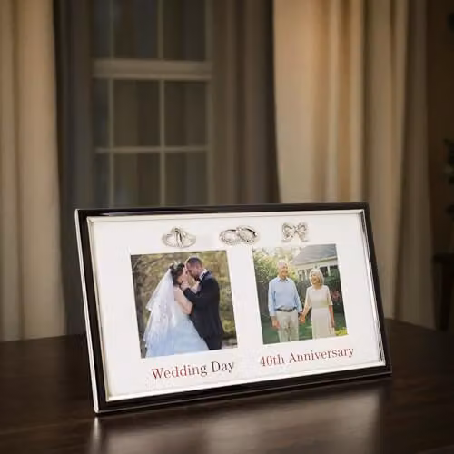 Happy Homewares 40th Ruby Anniversary and Wedding Day Picture Frame in Silver, Black and Red, 4 x 4 inch – 4