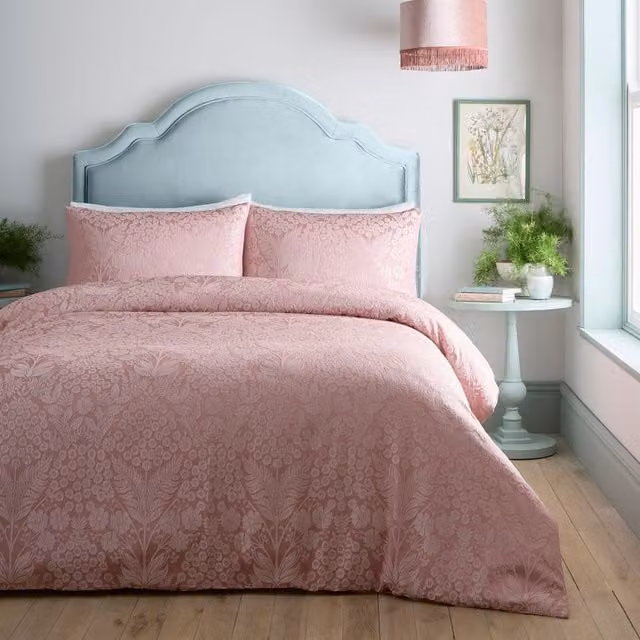 Appletree Toria Floral Jacquard Reversible Duvet Cover Set, Pink, W: 140 cm, H: 200 cm