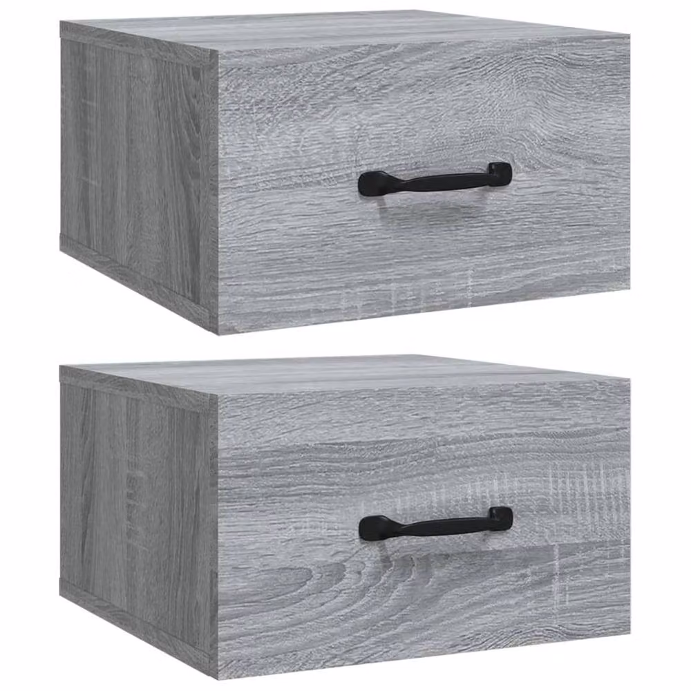 Berkfield Home Set of 2 Wall-mounted Bedside Cabinets in Grey Sonoma, W/D/H: 35 x 35 x 20 cm – 2