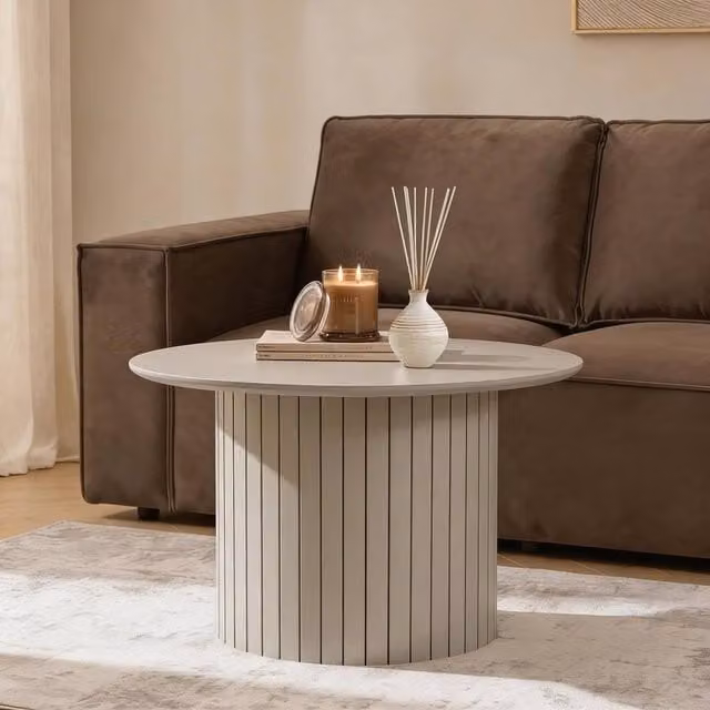 OHS Madison Ribbed Round Coffee Table in Sand and Brown Engineered Wood – 1