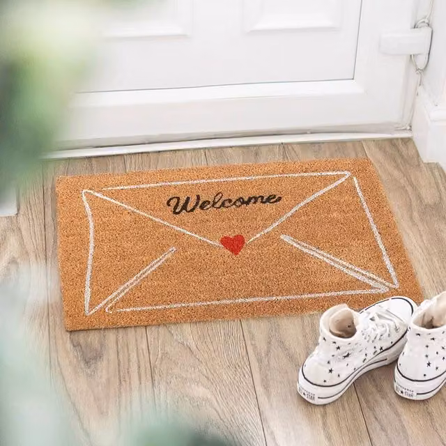 Uniqueful Natural Love Letter Valentine's Day Coir Doormat in Brown and Red, W: 260 cm, D: 40 cm