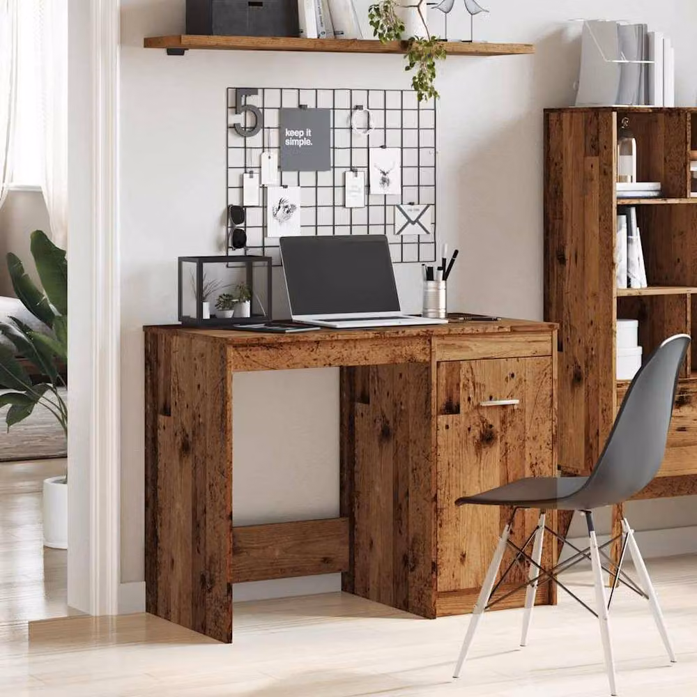 Berkfield Home Elegant Writing Desk in Brown Old Wood, W/D/H: 100 x 50 x 76 cm – 4