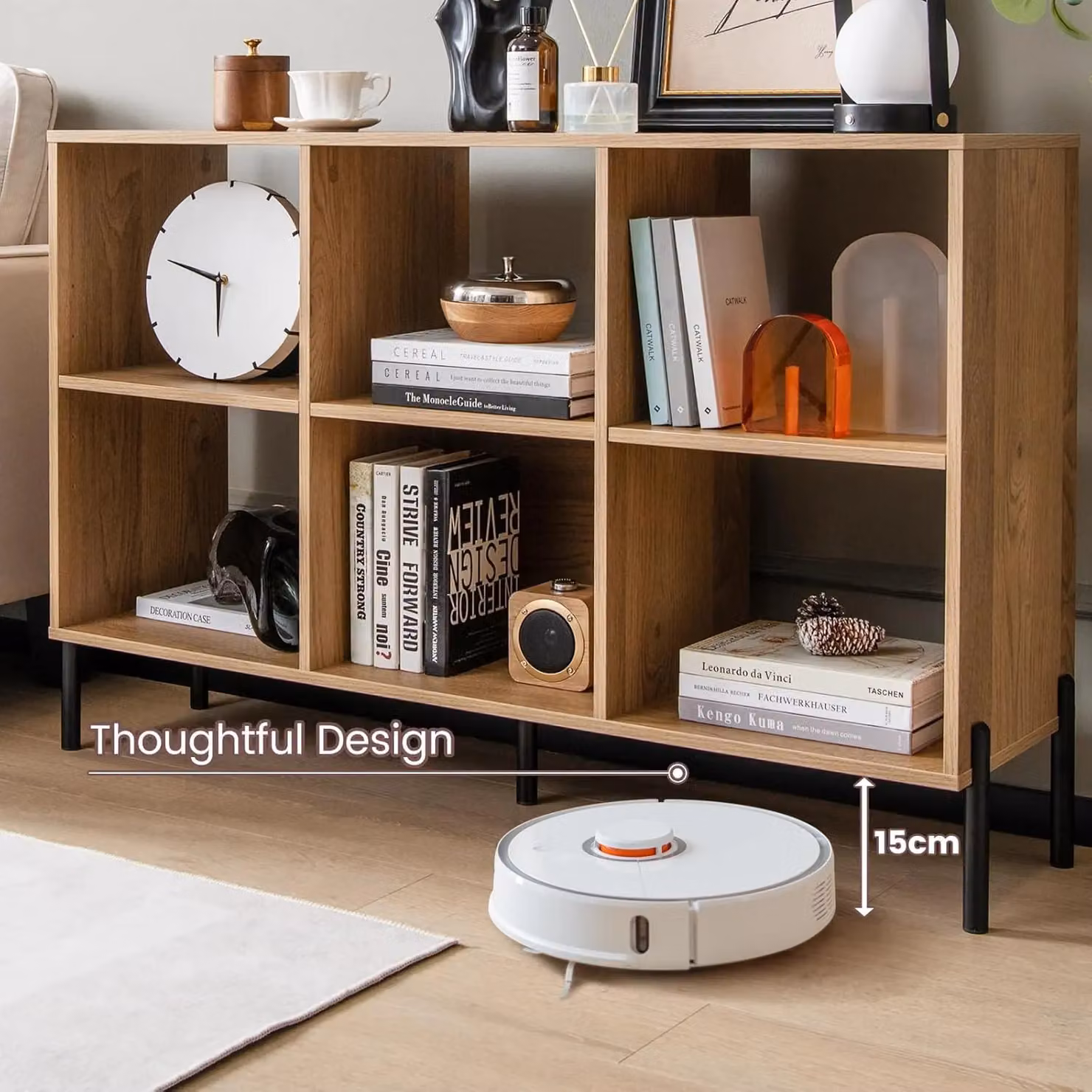 Gymax 3-Tier Wooden Open Bookshelf Display Cabinet with Adjustable Shelves and Metal Legs in Brown and Beige – 5