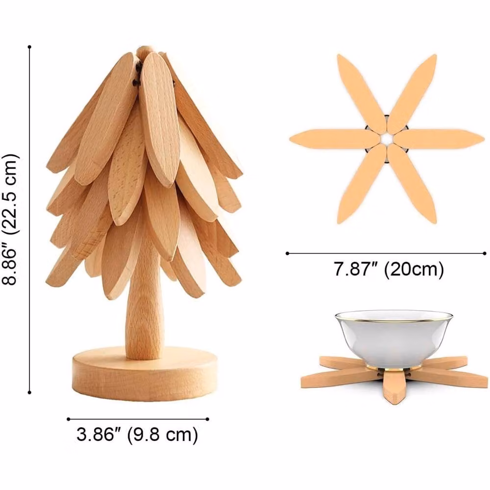 Nordara Tree Shape Foldable Wooden Trivet Set in Brown – 2