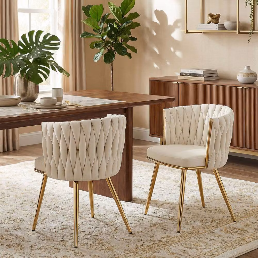 Wyld Haus Sosura Set of 2 Modern Velvet Dining Chairs in Beige and Gold – 3