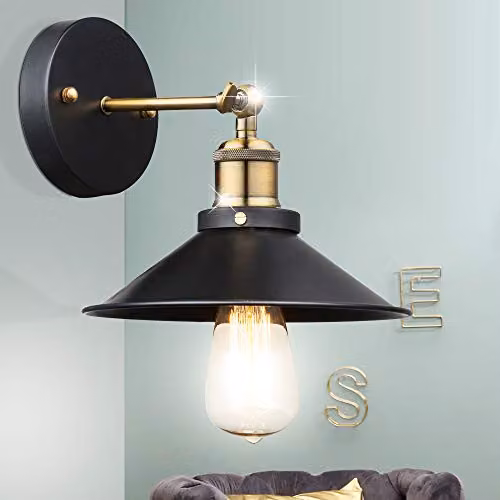 Globo Lighting Lenius Dome Wall Lamp in Black and Gold/Brass with E27 Socket – 2