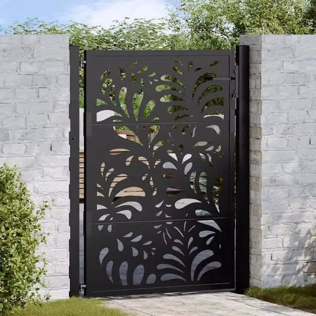 Berkfield Home Black Steel Wave Design Garden Gate W: 105 cm, H: 130 cm