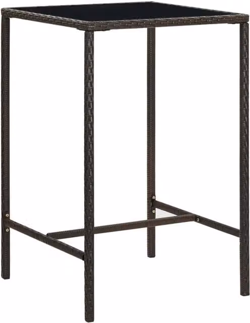 Berkfield Home Brown Poly Rattan and Glass Garden Bar Table W/D/H: 70 x 70 x 110 cm