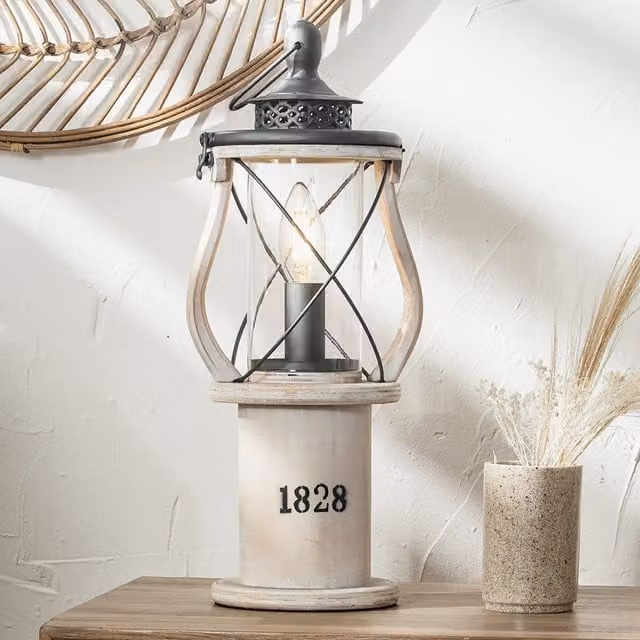 Pacific Lifestyle Maritime Lantern Table Lamp in White and Wood