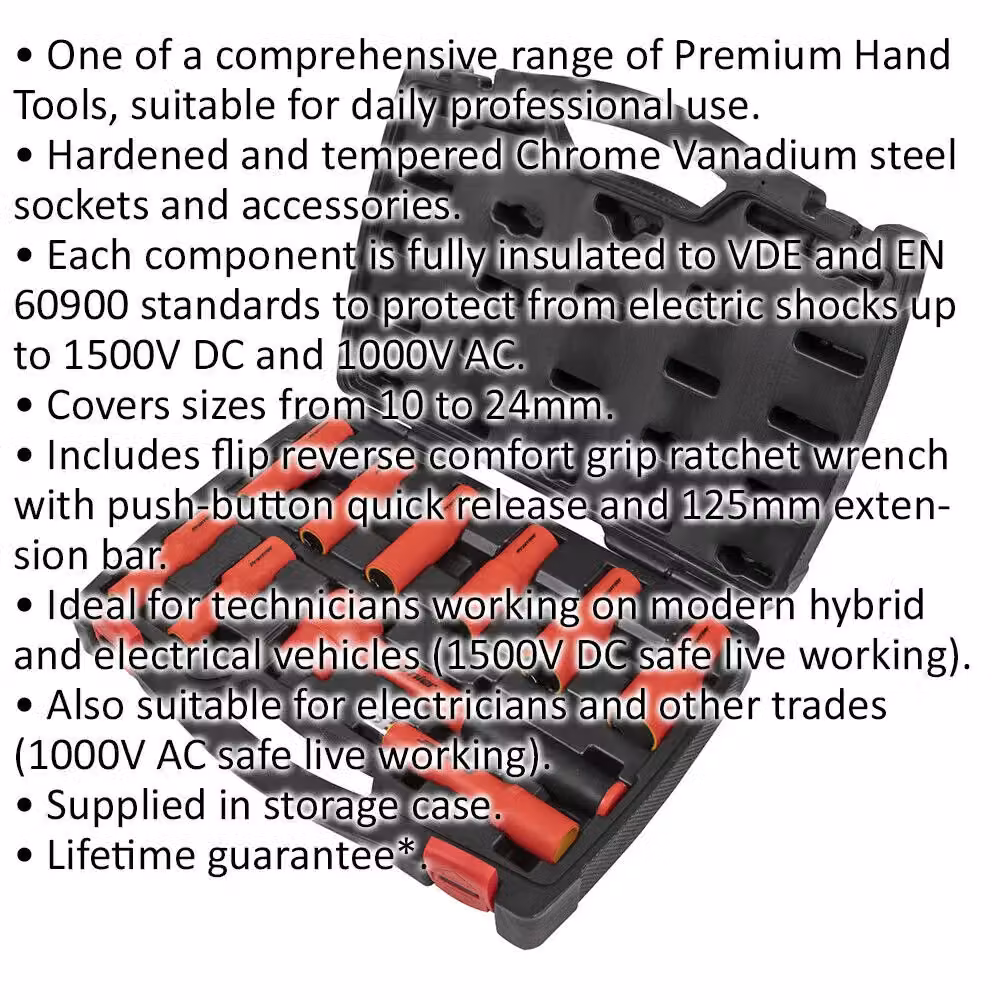 Loops 10-Piece VDE Insulated Socket and Ratchet Handle Set, 1/2 Inch Square Drive, 6-Point Metric, Red and Multicolour – 2