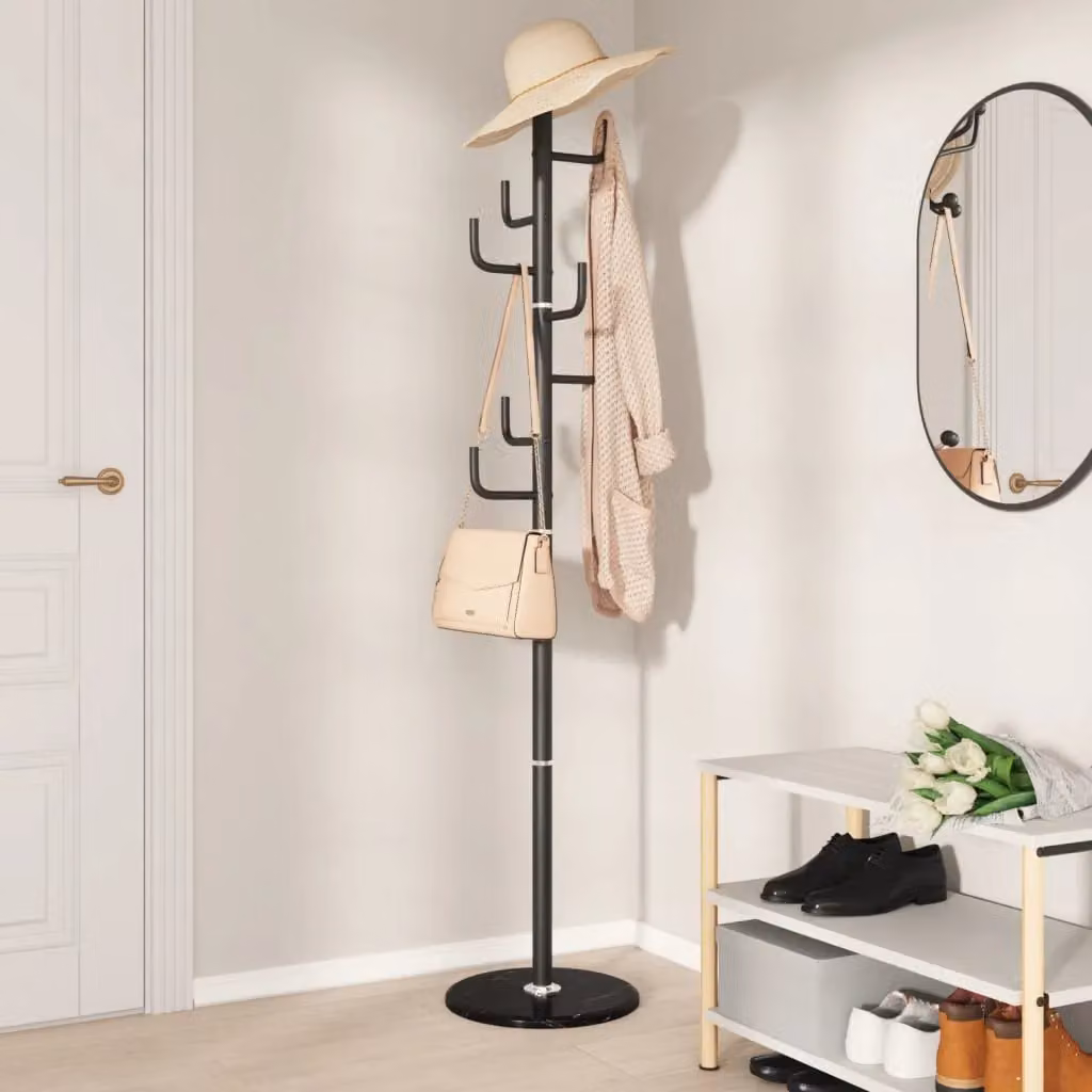 Berkfield Home Industrial Post Tree Coat Stand in Matt Black Metal and Stone, Height: 183 cm – 3