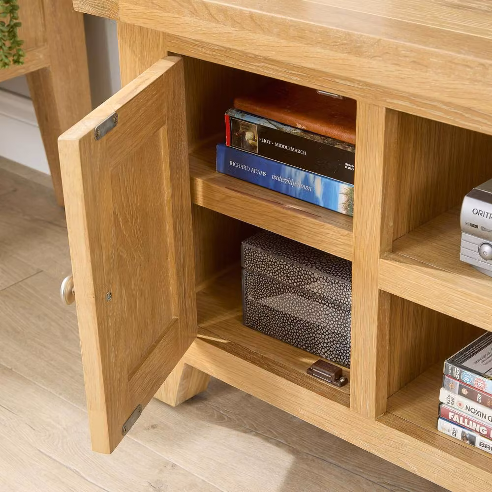 Home Source Light Oak Wooden TV Stand with 2 Doors and 2 Shelves, W: 120 cm, D: 37 cm, H: 50 cm – 3