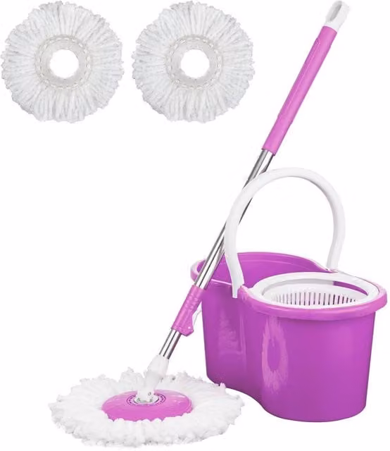 Crystals 360 Rotating Spin Mop and Bucket Set with 2 Microfibre Heads, Purple