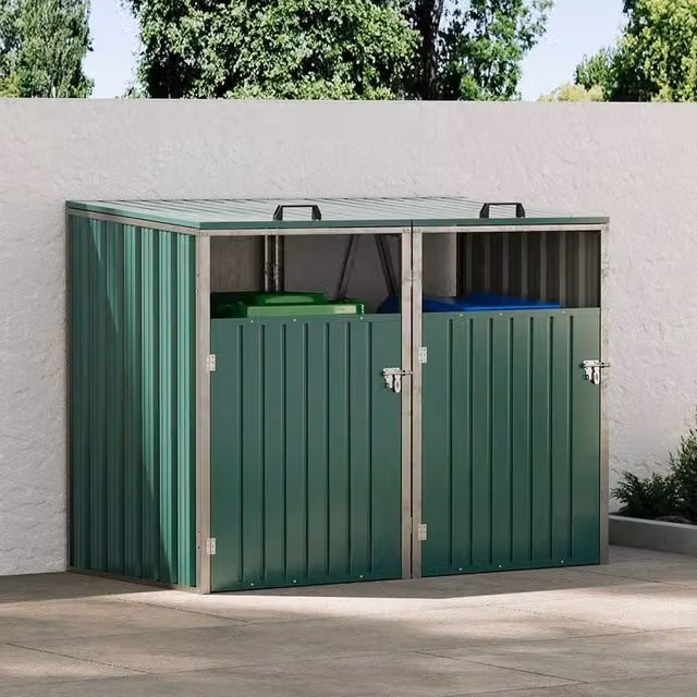 EONLION Green Steel Double Bin Wheelie Bin Garden Storage
