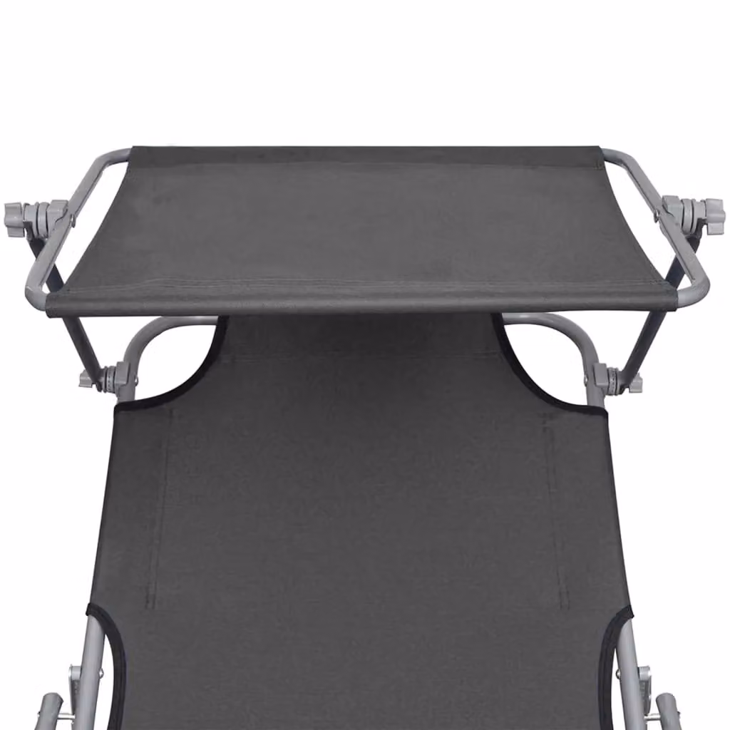 Berkfield Home Folding Sun Lounger with Canopy in Grey Powder Coated Aluminium and Textilene Fabric – 4