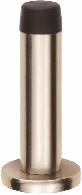 Loops Brushed Silver Satin Nickel Rubber Tipped Cylinder Doorstop with Rose, Wall Mounted, 71mm – 1