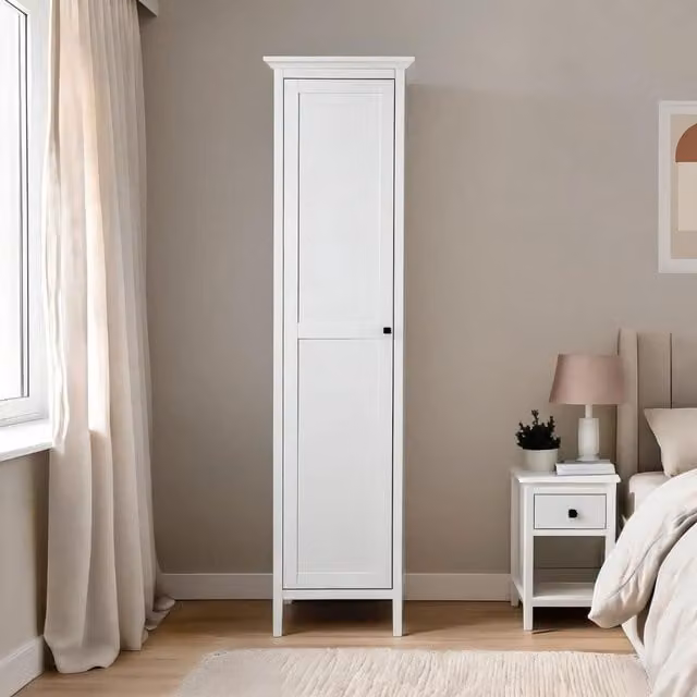 Home Source Single Door Wardrobe with Hanging Rod, White MDF, Height: 179 cm – 1
