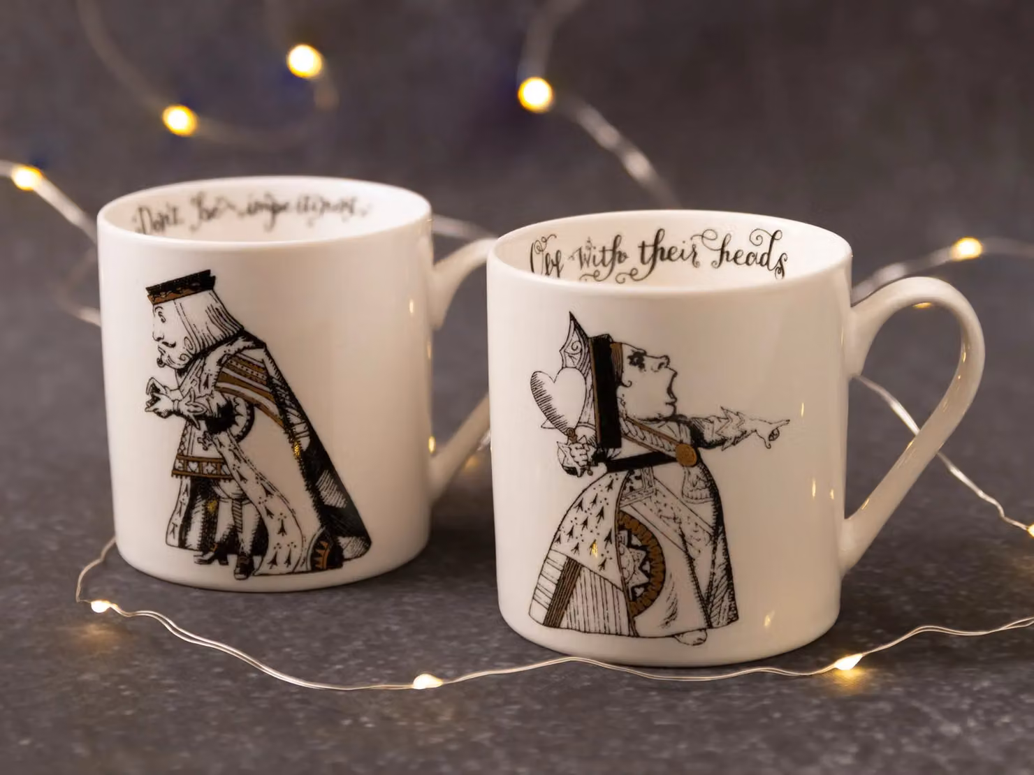 V & A Alice in Wonderland Bone China Mug Set of 2, White, Black and Gold, 350 ml per mug – 4