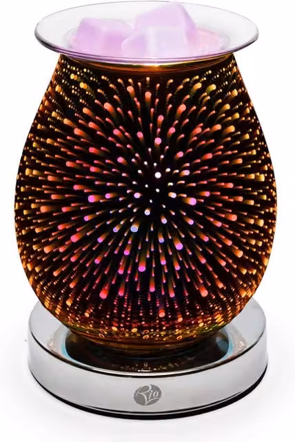 Rio Alura Electric Wax Melt Burner and Aroma Diffuser Lamp with 3D Firework Design in Silver, Purple, Yellow and Orange, W/D/H: 12.5 x 12.5 x 16.5 cm