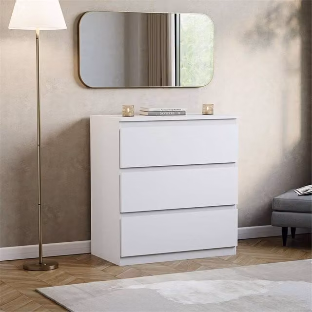 PAWNORA Modern 3 Drawer Chest of Drawers in White