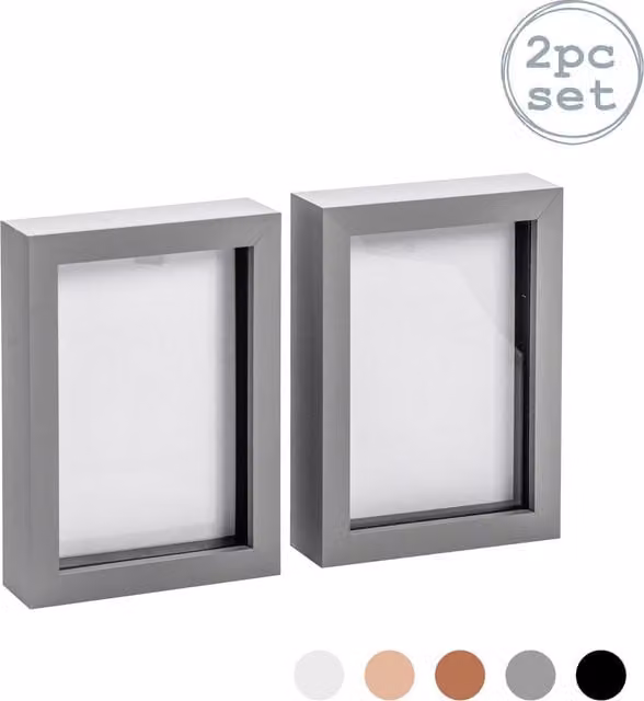 Nicola Spring Pack of 2 Modern Rectangular 3D Box Photo Frames in Grey, W/H: 12.7 x 17.78 cm