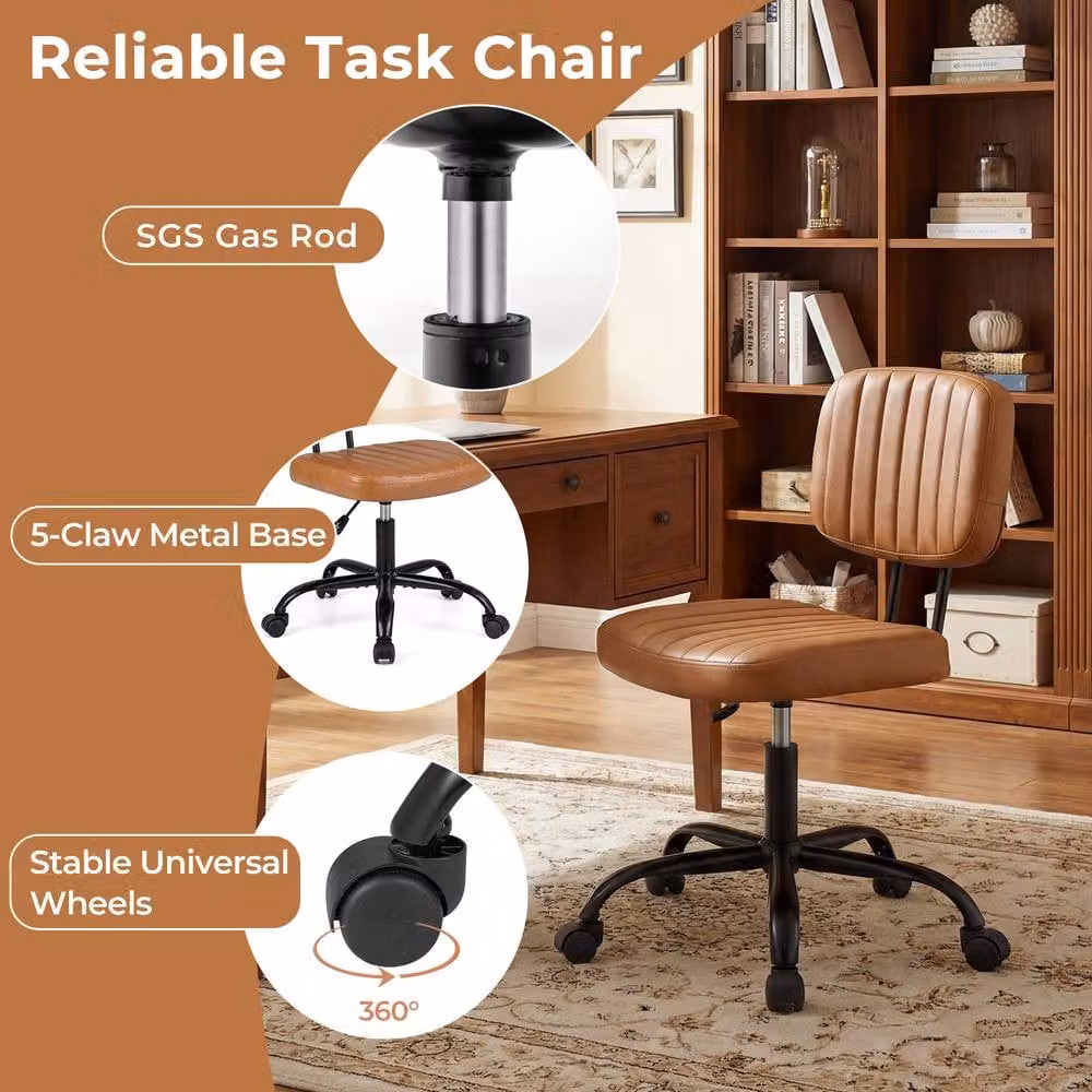 Costway Brown PU Leather Swivel Executive Office Chair with Height Adjustment – 4