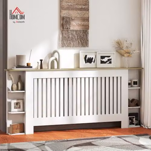 HOMCOM Modern White Radiator Cover with Open Storage Shelves for your Living Room – 2