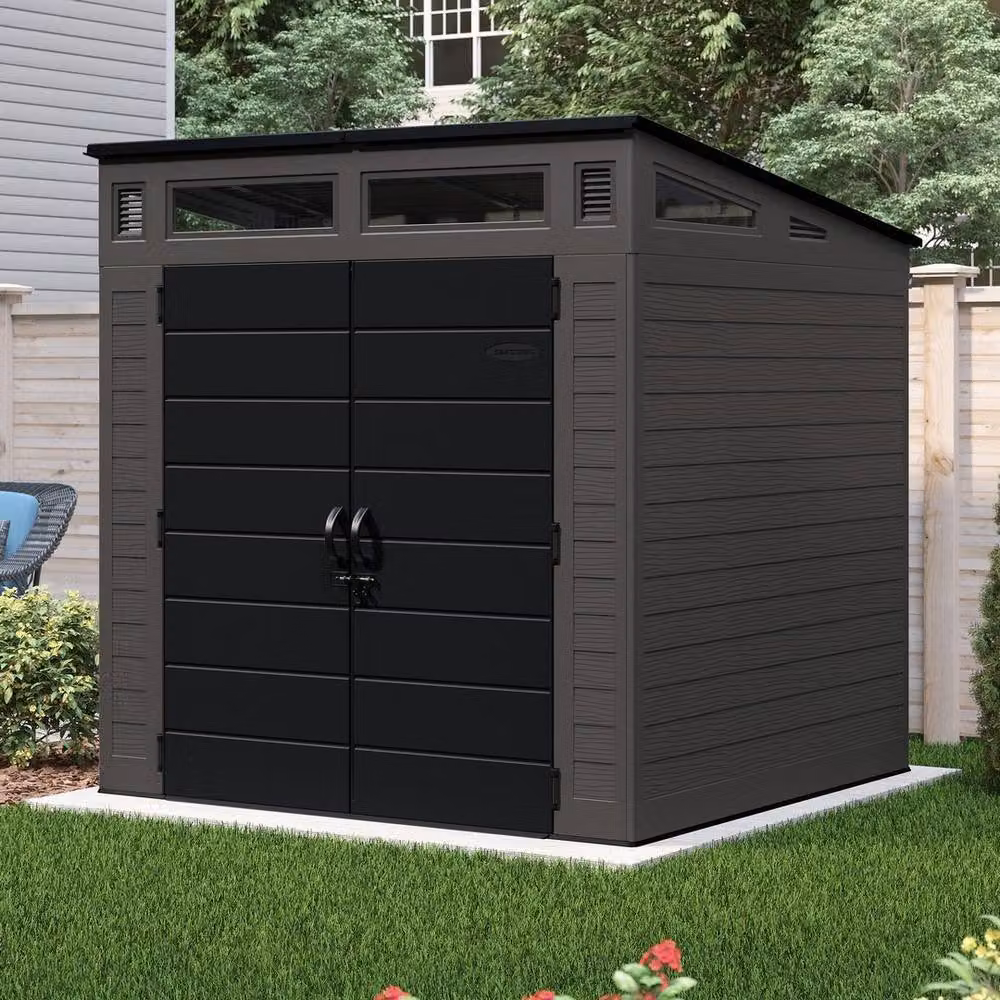 Suncast Modern Garden Shed with Double Doors and Window in Grey, W/D/H: 220 x 222 x 227 cm – 2