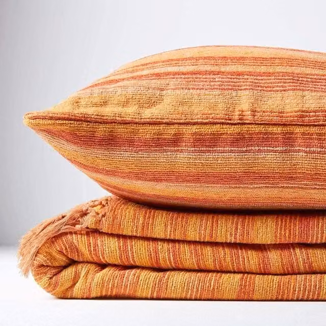 Homescapes Orange Cotton Chenille Tie Dye Square Cushion Cover, W: 60 cm