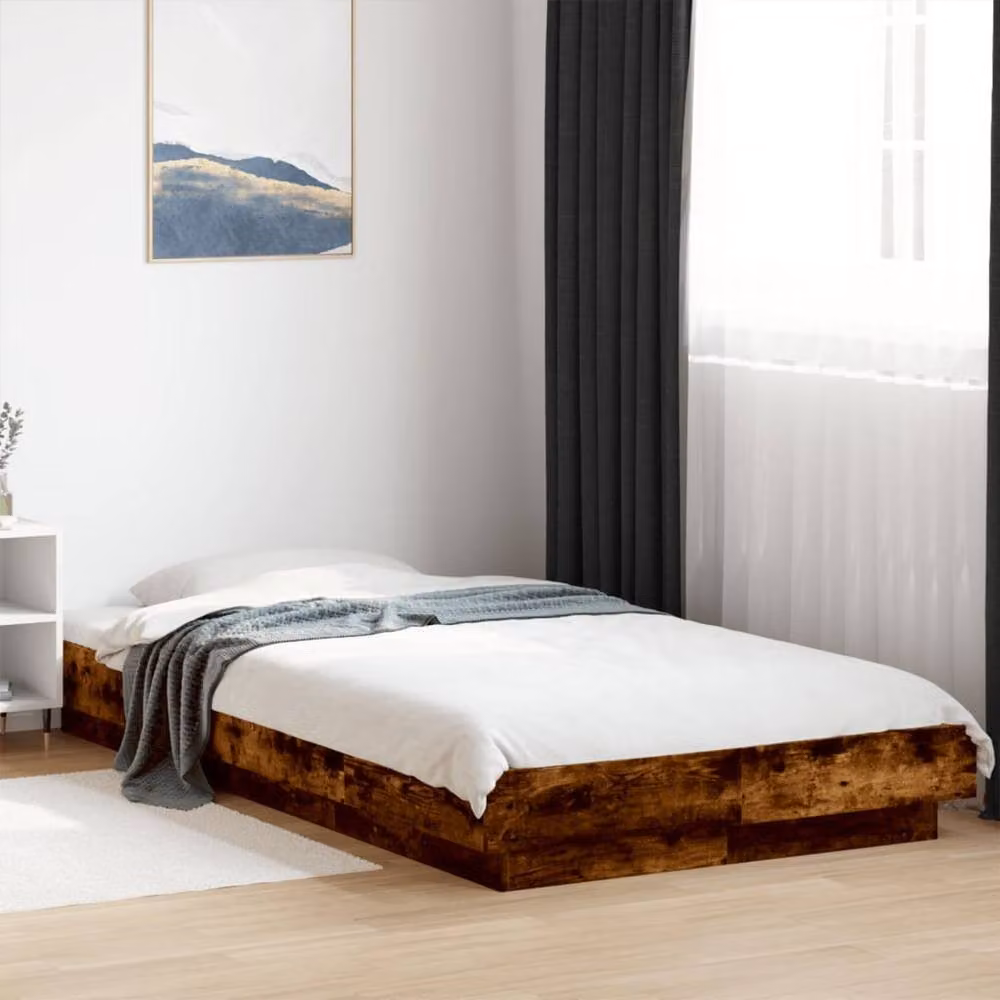 Berkfield Home Durable Bed Frame with Under-Bed LED Lights in Smoked Oak Brown, W/D/H: 90 x 190 x 23 cm – 1