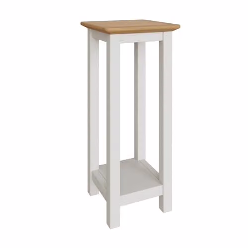 FWStyle White Linen End Side Table with Oak Top, W/D/H: 55 x 27 x 24 cm