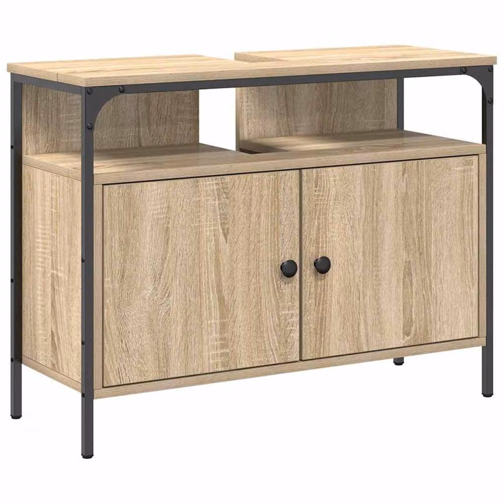 Berkfield Home Modern 3 Piece Bathroom Cabinet Set in Sonoma Oak and Beige Engineered Wood – 3