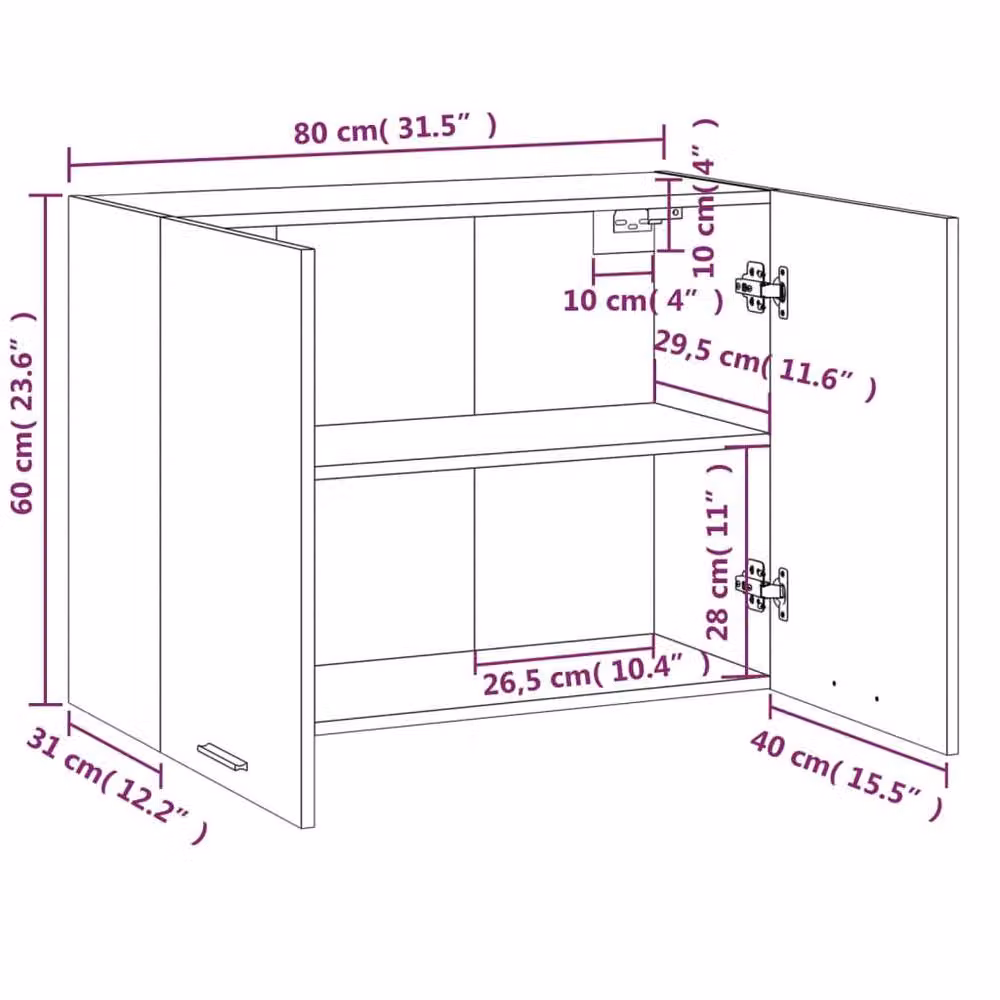 Berkfield Home Grey Sonoma Wall Mounted Hanging Cabinet W/D/H: 80 x 31 x 60 cm – 3