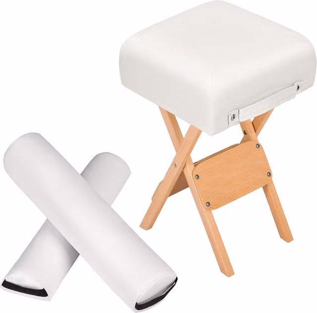 tectake White Synthetic Leather Stool Bolsters with Wood Frame