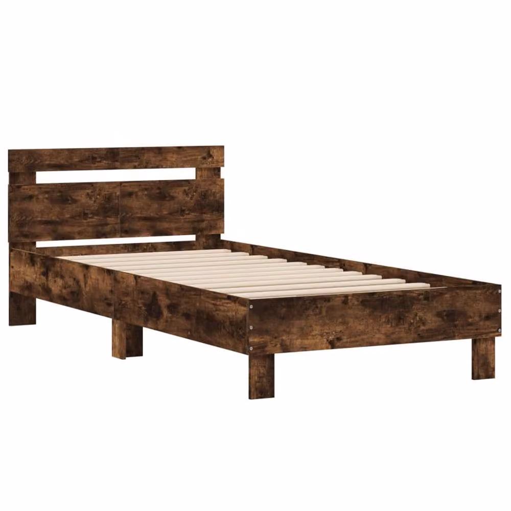 Berkfield Home Bed Frame with Headboard in Smoked Oak Brown, W/D/H: 100 x 200 cm – 3