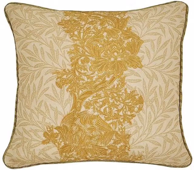 Morris & Co Elmcote Floral Cotton and Linen Cushion in Yellow, W/D/H: 45 x 45 x 45 cm
