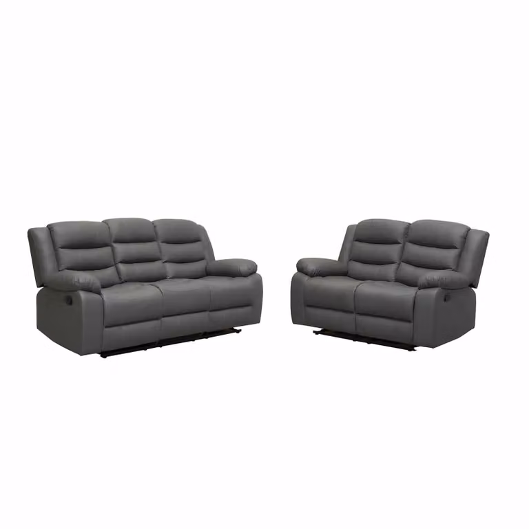 LUXURY LIFE Roma L-Shape Leather Recliner Sofa Set in Grey