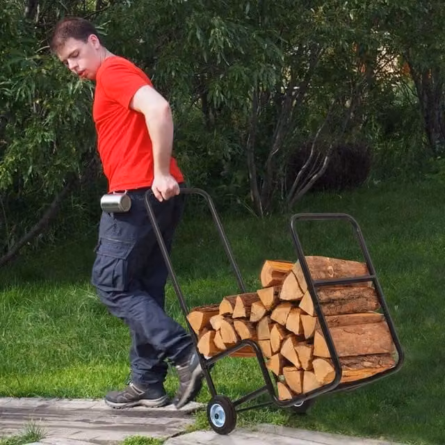 SPETLEK Black Rolling Firewood Cart and Log Carrier Holder