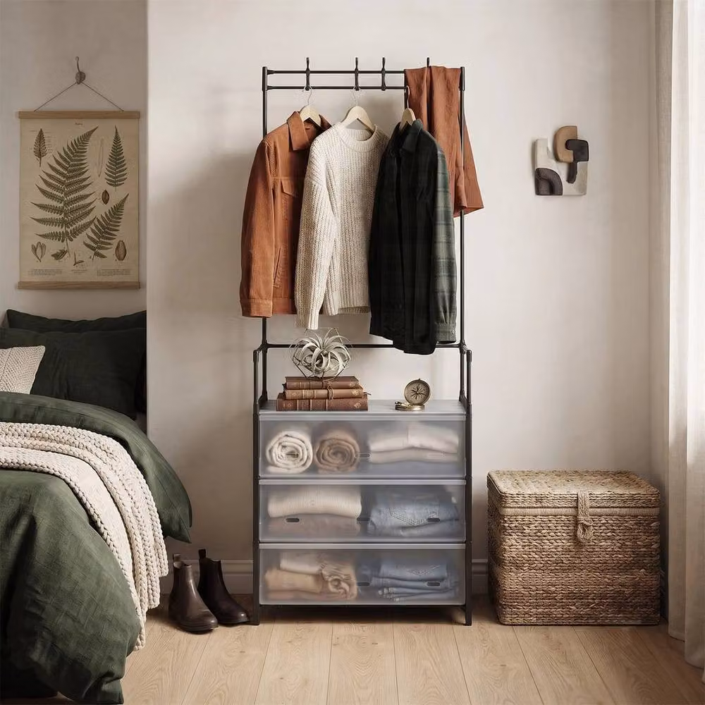 NESTLUNE 4-Tier Black Metal Coat and Hat Stand with 8 Hooks and Shoe Rack, W/D/H: 60 x 31 x 158 cm – 2