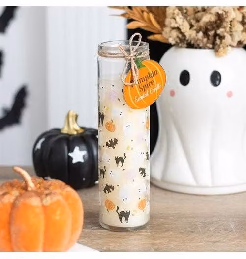 KDMD Sweet & Spooky Print Candy Corn Tube Candle in White