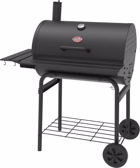 Char-Griller Pro Deluxe Charcoal Barrel Grill in Black with Cast Iron and Steel Construction