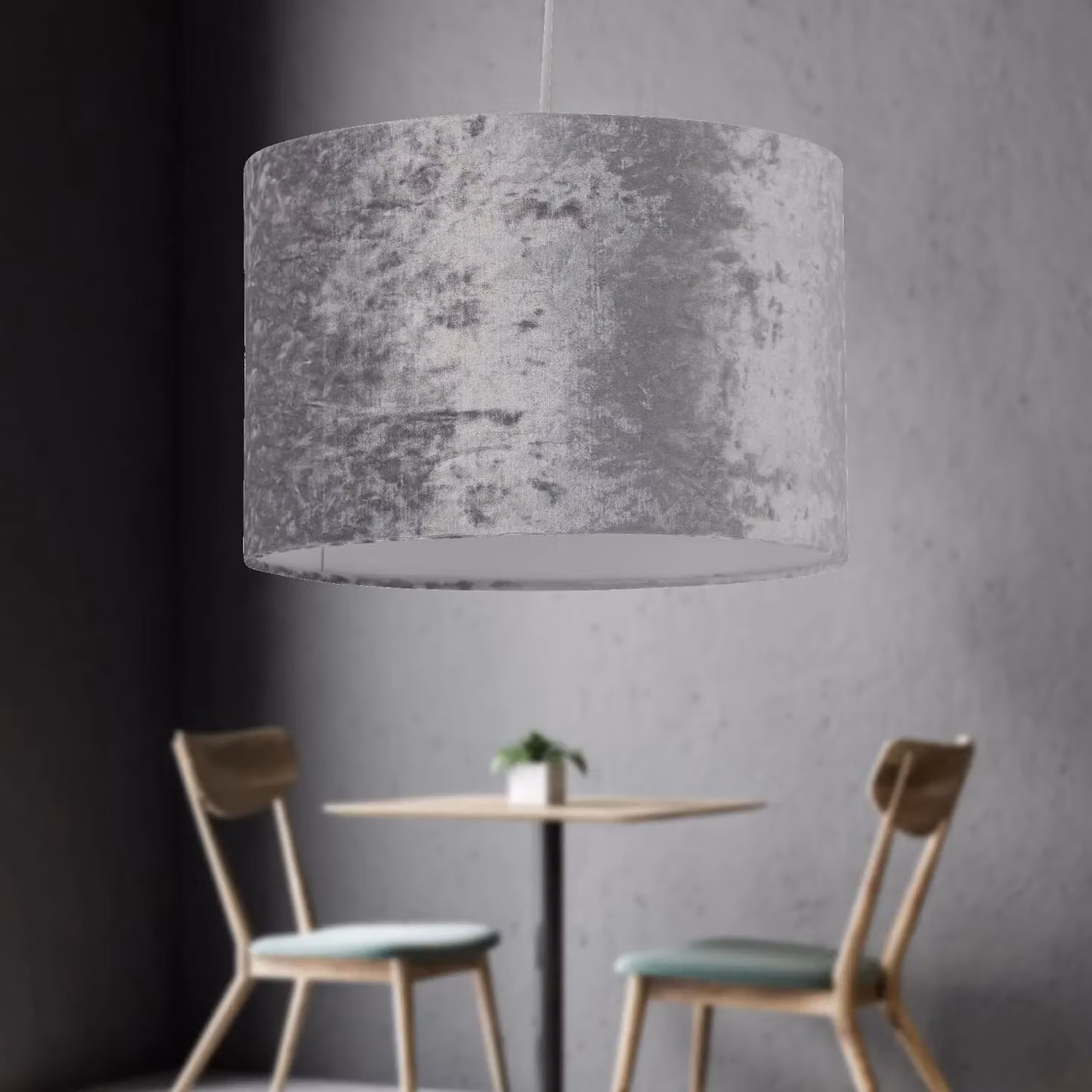 First Choice Lighting Set of 2 Grey Crushed Velvet Round Pendant Lightshades, Diameter: 25 cm – 5
