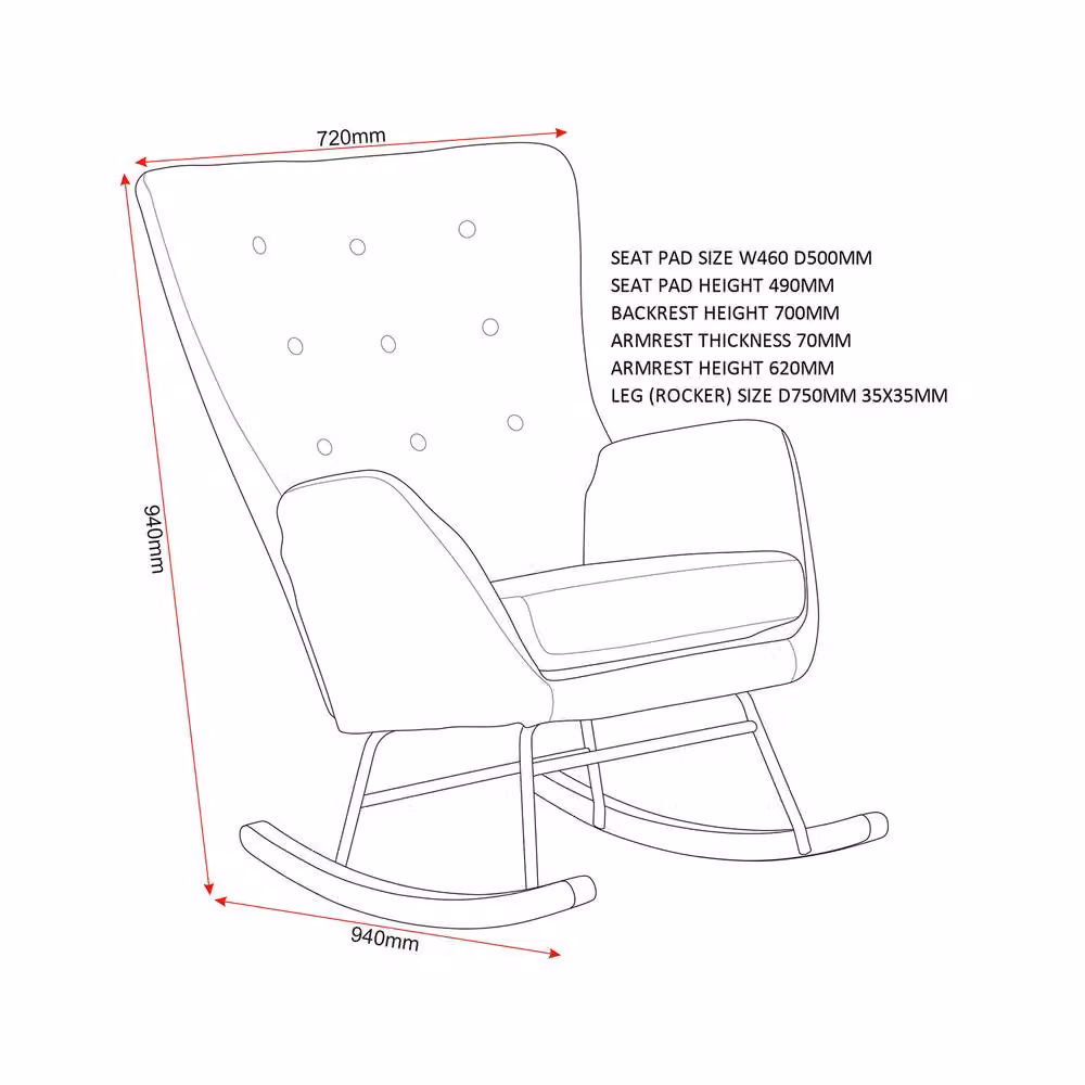 Seconique Hayden Modern Fabric Rocking Chair in Grey and Black – 4