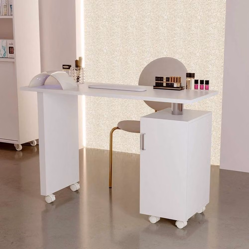 Kelvenix White Professional Manicure Table with Castors, W/D/H: 120.0 x 78.0 x 0.6 m2 – 2